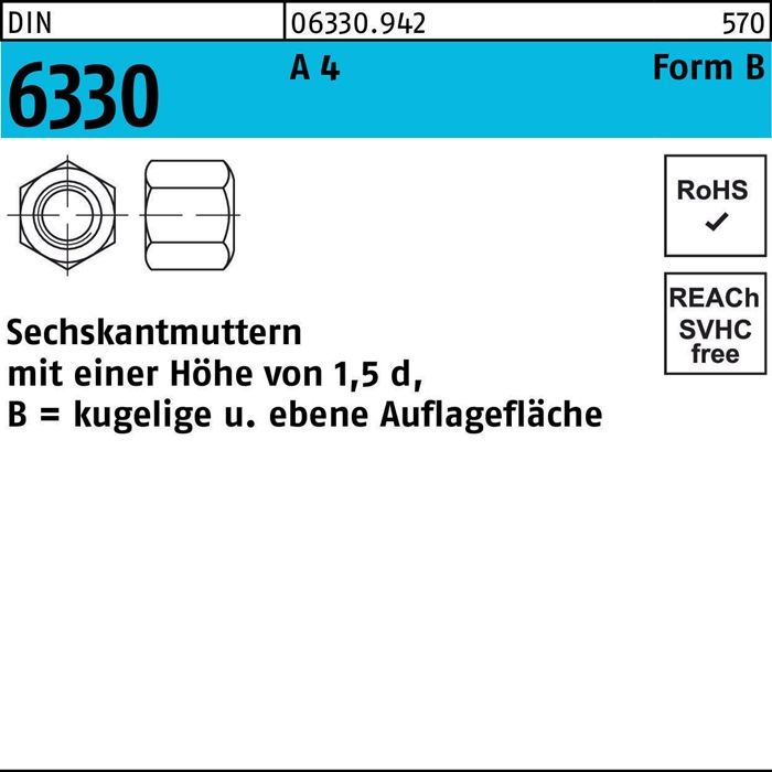 Sechskantmutter DIN 6330 FormB BM 24 SW 36 A 4 10 Stück