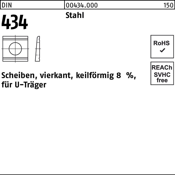 U-Scheibe DIN 434 vierkant keilförmig 13,5 Stahl Neigung 8% 100 Stück