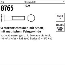 Sechskantschraube ISO 8765 Schaft M20x1,5x170 10.9 10 Stück