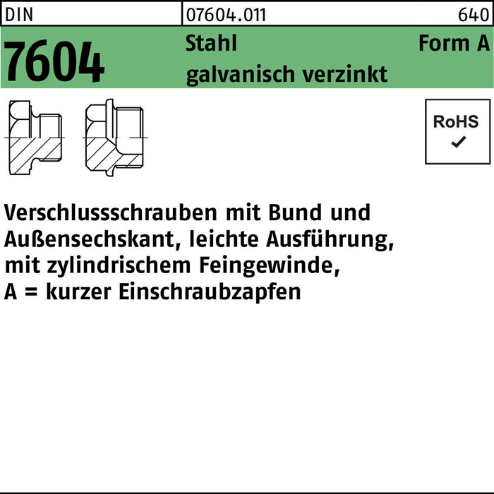 Verschlußschraube DIN 7604 Bund AM 22x 1,5 Stahl galv.verz. 25 Stück