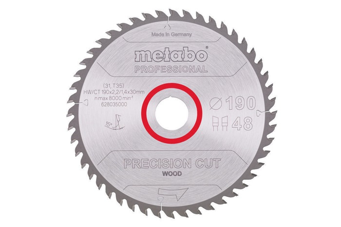 Kreissägeblatt precision cut wood professional D190xB2,2xBohrung30mm 48Z. WZ