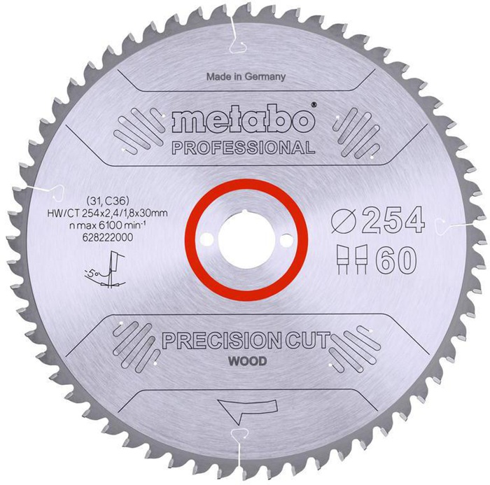 Kreissägeblatt precision cut wood professional D254xB2,4xBohrung30mm 60Z. WZ