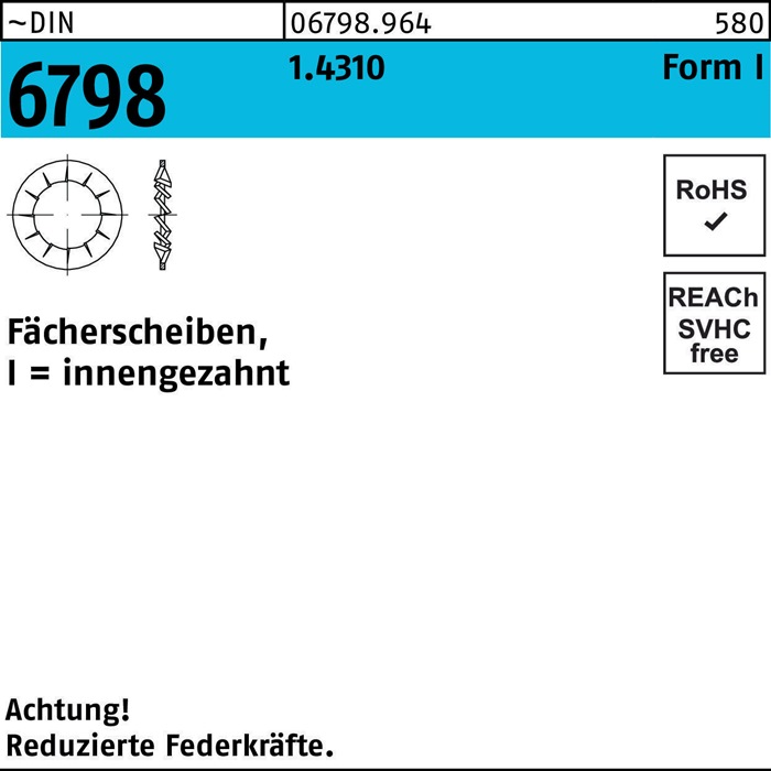 Fächerscheibe DIN 6798 FormI innengezahnt I 4,3 1.4310 1000 Stück