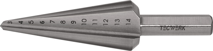 Blechschälbohrer Bohrber.3-14mm HSS Gesamt-L.58mm Z.2 TECWERK