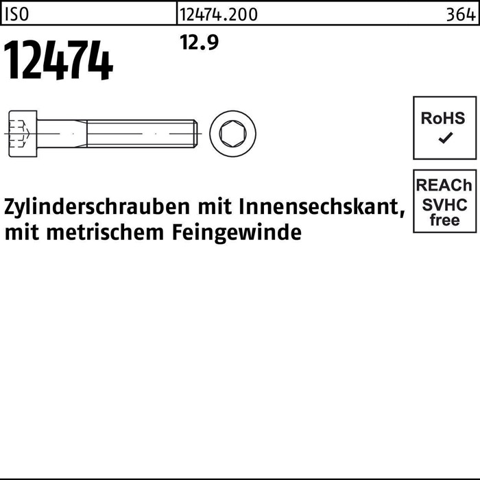 Zylinderschraube ISO 12474 Innen-6kt M10x1,25x 60 12.9 100 Stück