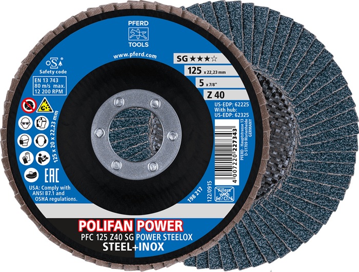 Fächerscheibe POLIFAN Z SG POWER STEELOX D.125mm K.40 INOX ZK Ausf.kon.PFERD