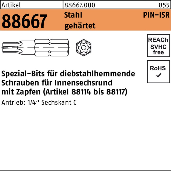 Bit R 88667 ISR Zapfen T 25 Stahl gehärtet 1 Stück