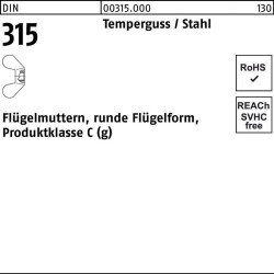Flügelmutter DIN 315 runde FormM12 Temperguss 50 Stück