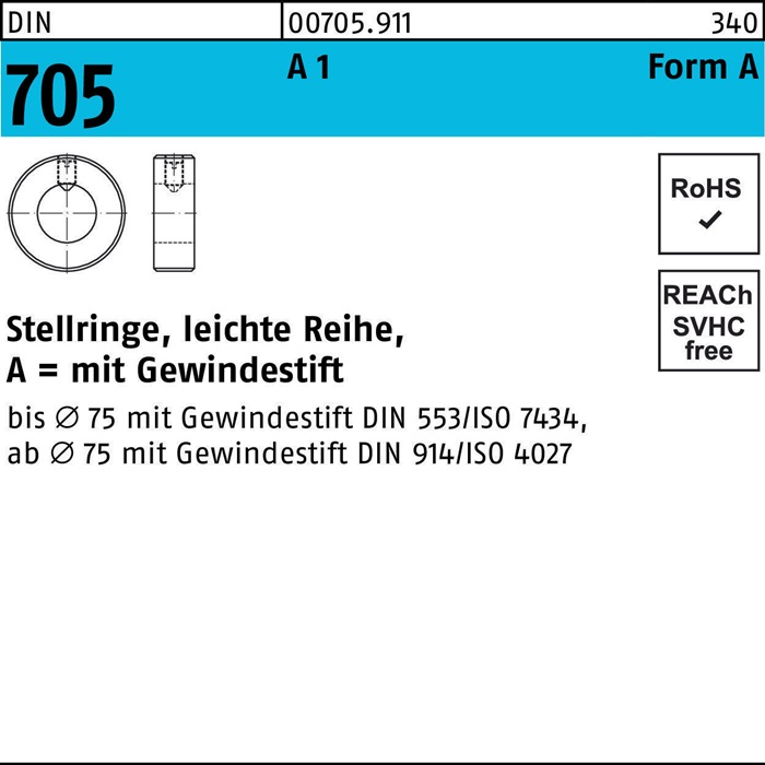 Stellring DIN 705 Gewindestift A 9x 18x 10 A 1 leichte Reihe 10 Stück