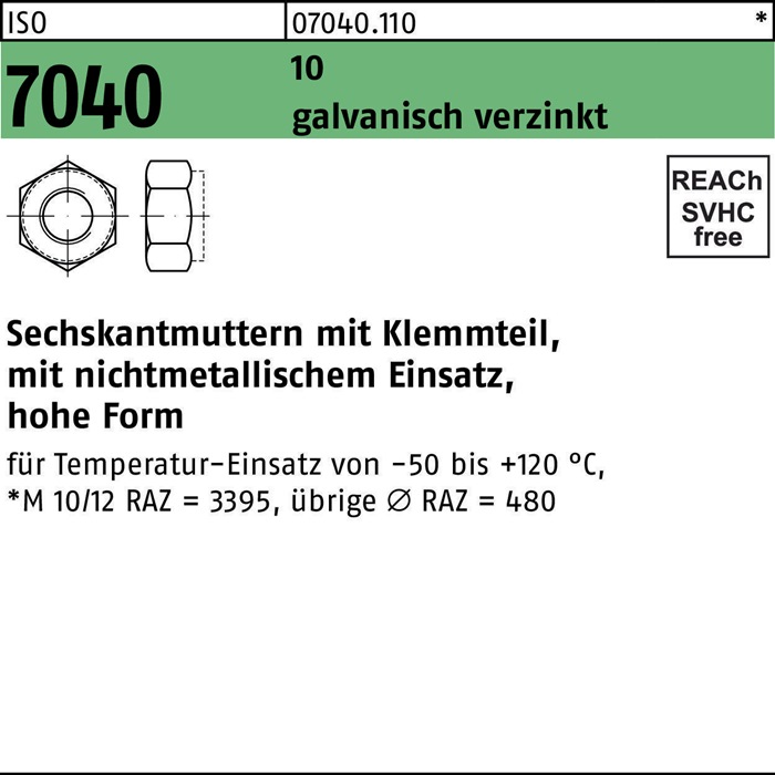 Sechskantmutter ISO 7040 Klemmteil M24 10 galv.verz. 25 Stück