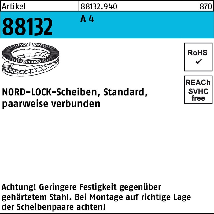 Unterlegscheibe R 88132 geklebt NL 16 SS A 4 100 Stück NORD-LOCK