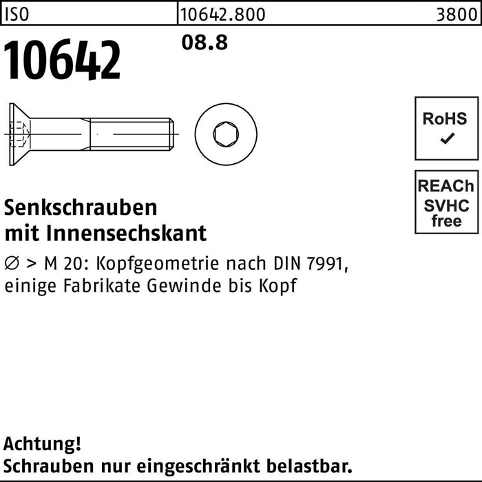 Senkschraube ISO 10642 Innen-6kt M24x 40 8.8 25 Stück