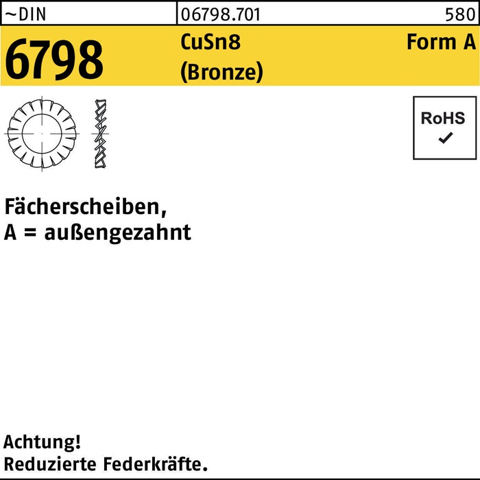 Fächerscheibe DIN 6798 FormA außengezahnt A 3,2 CuSn Bronze 100 Stück