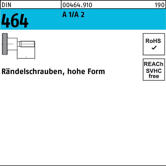 Rändelschraube DIN 464 hohe FormM3x 10 A 1/A 2 25 Stück