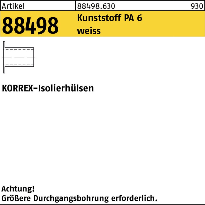 Isolierhülse R 88498 KORREX M16x 25 Polyamid 6 weiß 100 Stück DUBO