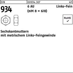 Sechskantmutter DIN 934 links M20x 1,5 -LH 6 Automatenstahl 50 Stück