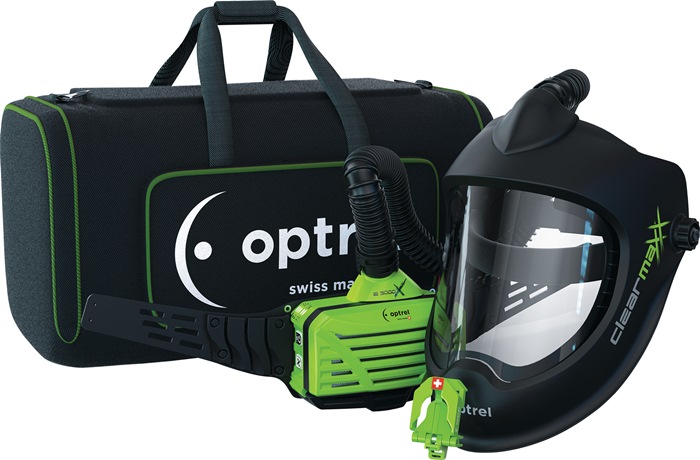 Schleifhelm Clearmaxx u.a.Gebläseatemschutz E3000X Scheibe:PC OPTREL