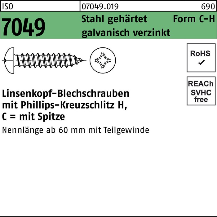 Blechschraube ISO 7049 LIKO Spitze/PH C2,9x22-H Stahl geh.galv.verz. 2000St.