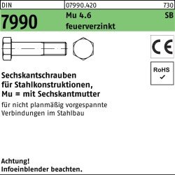 Sechskantschraube DIN 7990 CE Sechskantmutter M12x45 4.6 feuerverz. 100St.