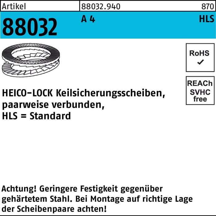 Keilsicherungsscheibe R 88032 HLS-42S A 4 geklebt 25 Stück