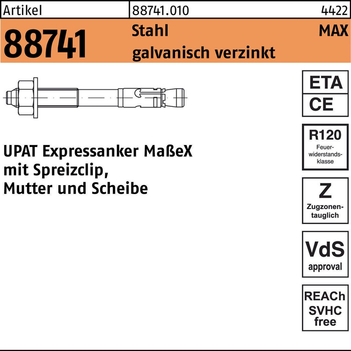 Expressanker R 88741 MAX 10/10/95 Stahl galv.verz. 50 Stück UPAT