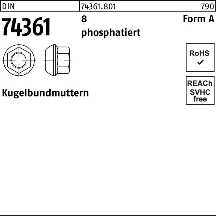 Kugelbundmutter DIN 74361 AM 20x1,5 SW27 8 phosphatiert 100 Stück