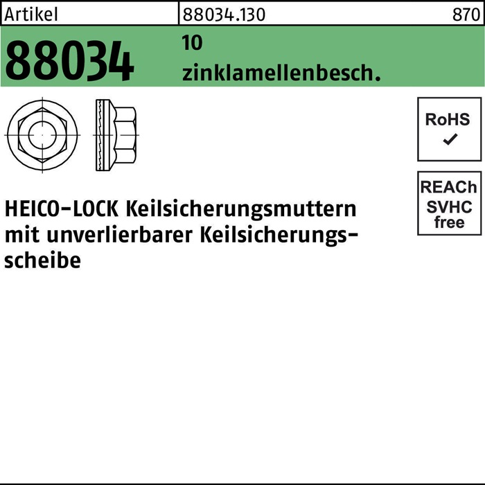 Keilsicherungsmutter R 88034 HLM-10 10 flZnnc 50St. HEICO