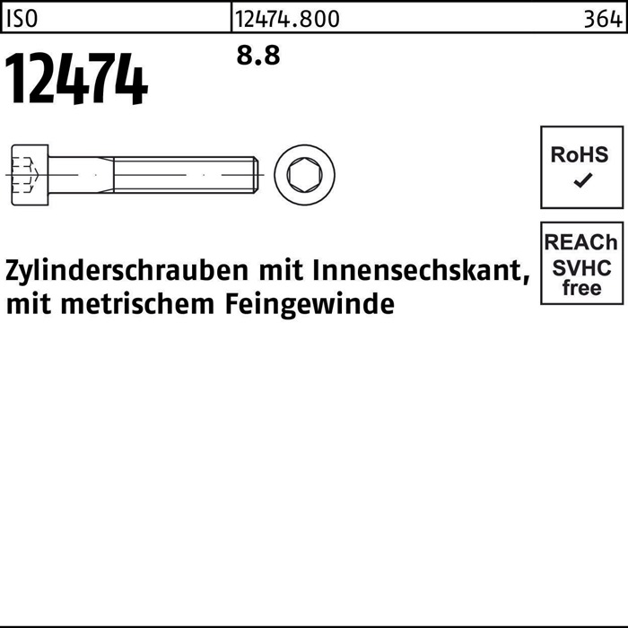 Zylinderschraube ISO 12474 Innen-6kt M14x1,5x 40 8.8 100 Stück