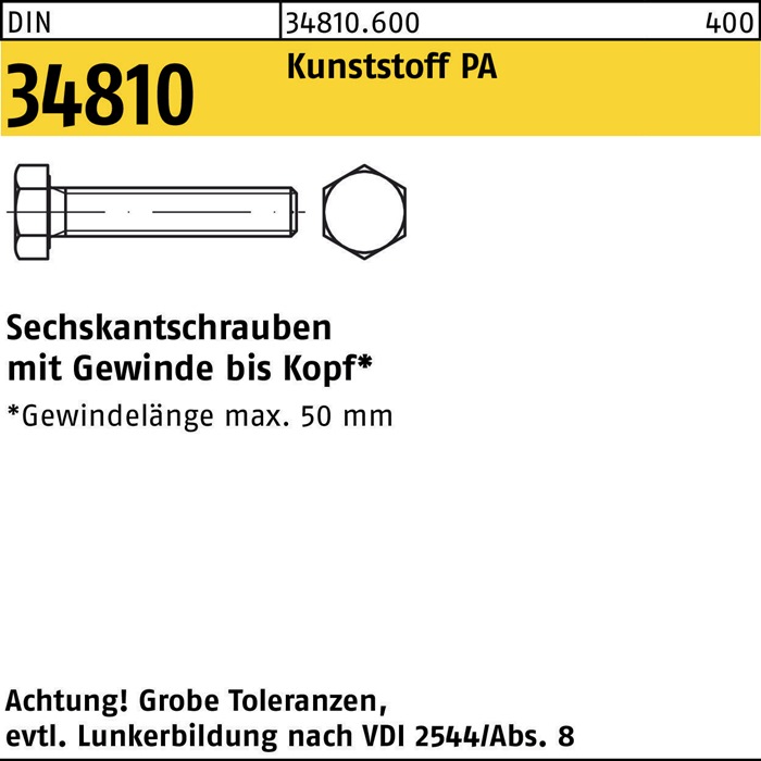 Sechskantschraube DIN 34810 VG M4x 25 Polyamid 200 Stück