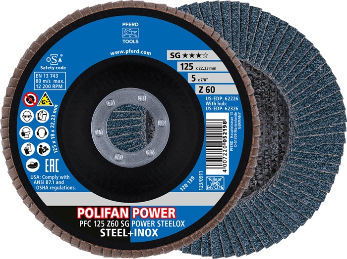 Fächerscheibe POLIFAN Z SG POWER STEELOX D.125mm K.60 INOX ZK Ausf.kon.PFERD