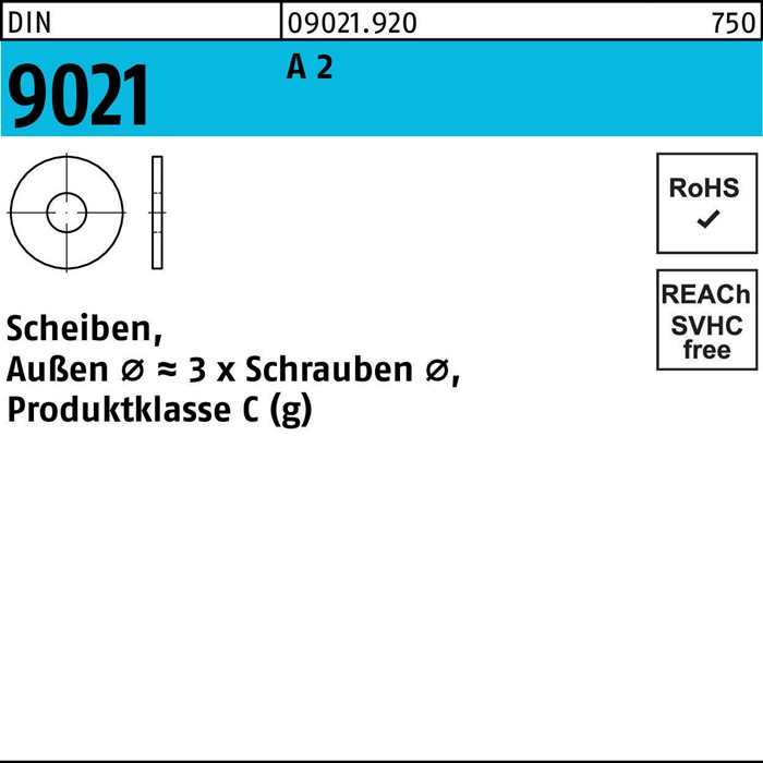 Unterlegscheibe DIN 9021 8,4x24x2 A 2 1000 Stück