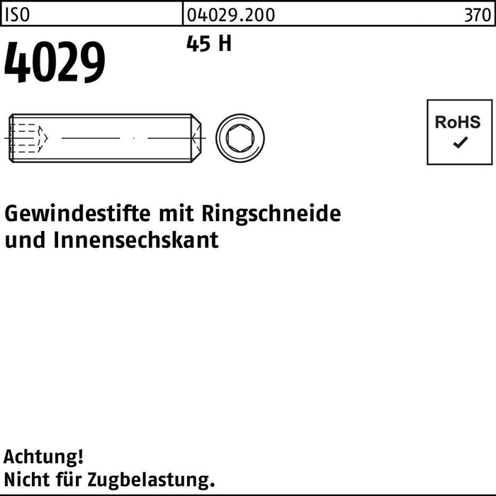 Gewindestift ISO 4029 Ringschneide/Innen-6kt M16x 55 45 H 50 Stück