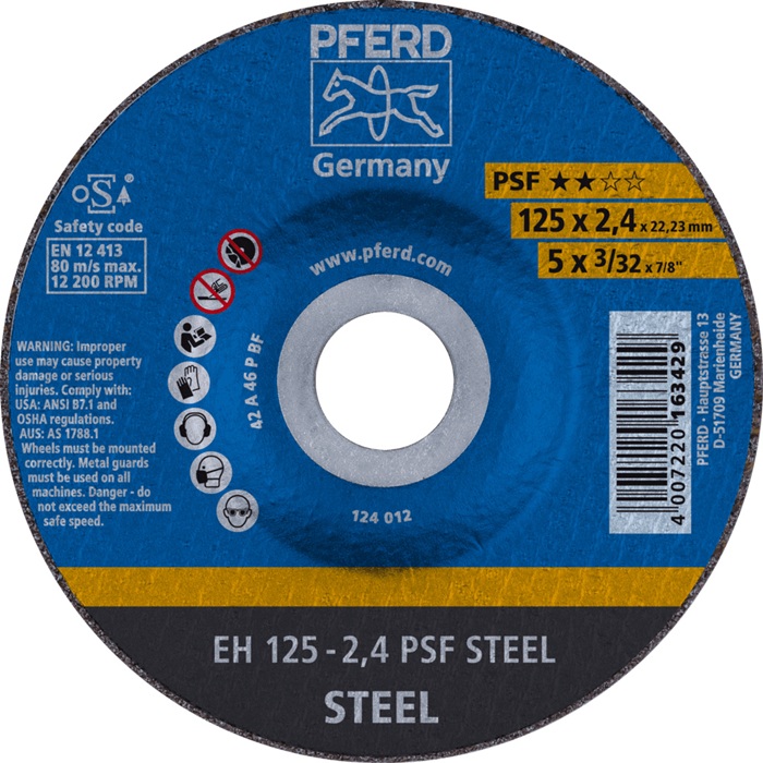Trennscheibe PSF STEEL D125x2,4mm gekr.STA Bohr.22,23mm PFERD