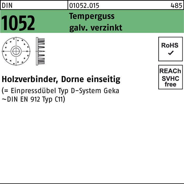 Holzverbinder DIN 1052 einseitig 50x13xM12 Temperguss galv.verz. 50St.