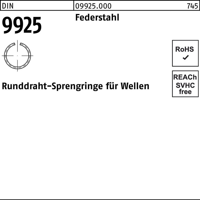 Sprengring DIN 9925 35 Federstahl Runddraht 250 Stück