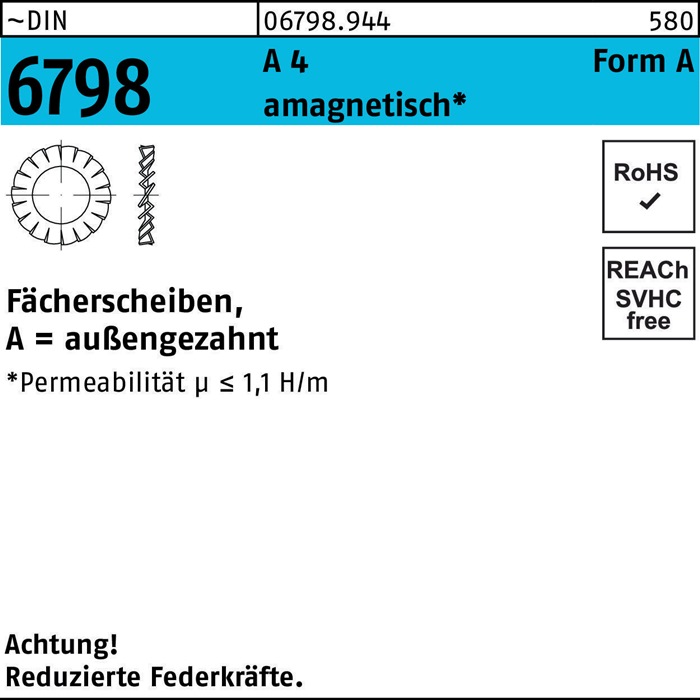 Fächerscheibe DIN 6798 FormA außengezahnt A 5,3 A 4 1000 Stück