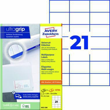 Avery Zweckform Etikett 3652-200 70x42,3mm weiß 4.620 St./Pack.