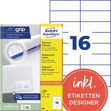 Avery Zweckform Universaletikett 3484 105x37mm weiß 1.600 St./Pack