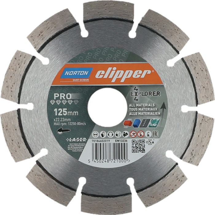 Diamanttrennscheibe 4x4 Explorer D.125mm Bohr.22,23mm Seg.-B.2,2mm Seg.-H.10mm