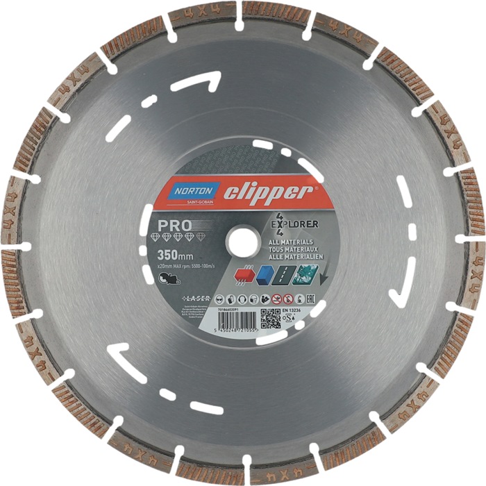 Diamanttrennscheibe 4x4 Explorer D.350mm Bohr.20mm Seg.-B.3,2mm Seg.-H.12mm