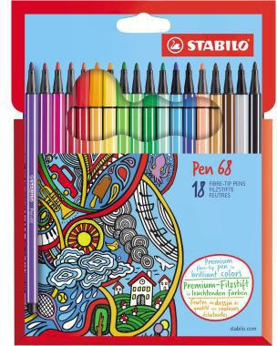 STABILO Fasermaler Pen 6818-7 M 1mm Rundpsitze sort. 18 St./Pack.