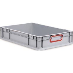Transportstapelbehälter L600xB400xH120mm grau PP geschlossener Griff rot