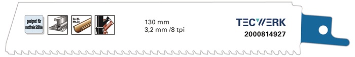 Säbelsägeblatt L.150mm B.25mm TPI 8 3,2mm Karte a 1 St.TECWERK