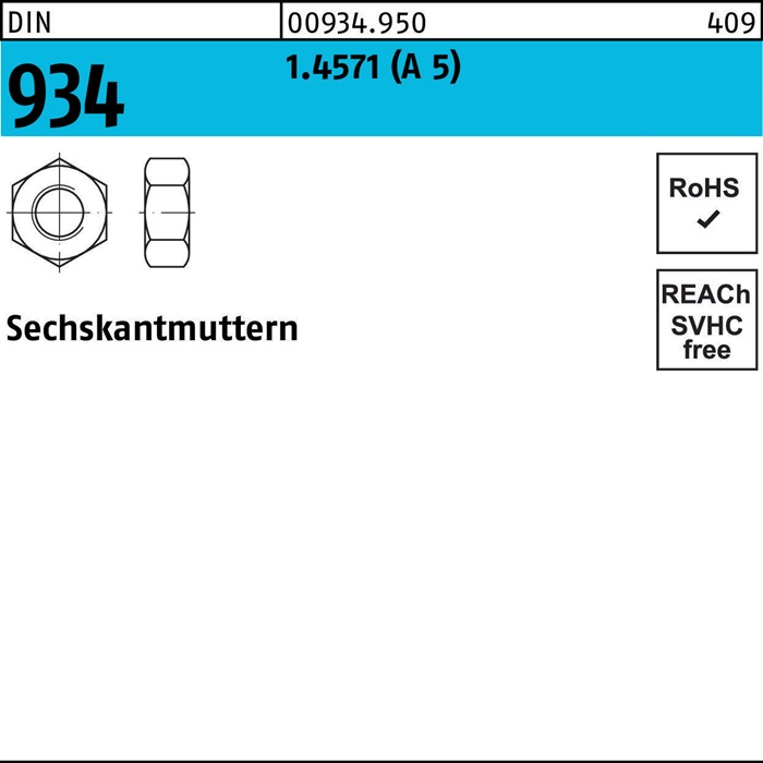 Sechskantmutter DIN 934 M8 A 5 100 Stück
