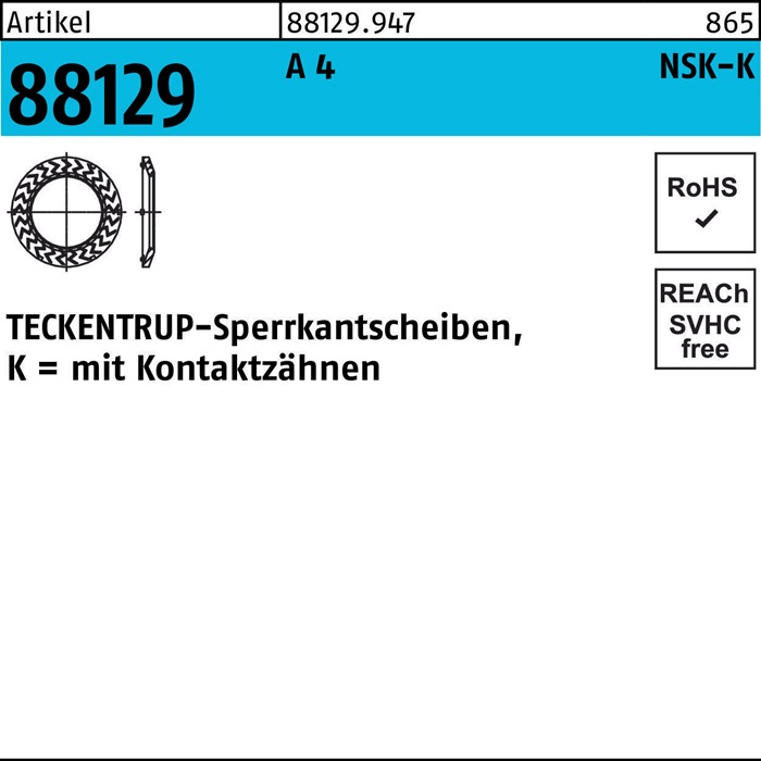 Sperrkantscheibe R 88129 NSK-K 4 A 4 1000 Stück TECKENTRUP