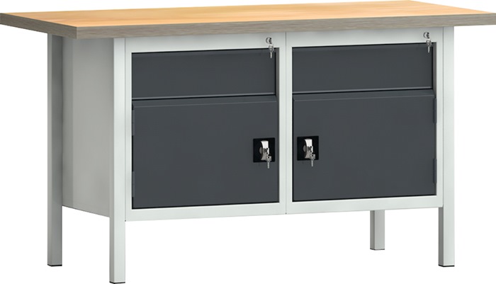 Werkbank PW 700 B1500xT700xH840mm Buche Multiplex lichtgrau/grau 2 Schubl.2Türen