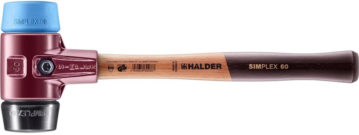 Schonhammer SIMPLEX L.405mm Kopf-D.60mm weich/mittelh.HO TPE-soft blau/Gu.schw.