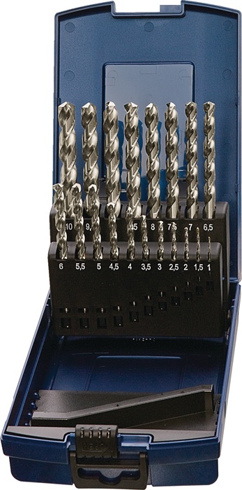 Spiralbohrersatz DIN 338 Typ VA D.1-13x0,5mm HSS-Co 25tlg.Ku.-Kass.TECWERK
