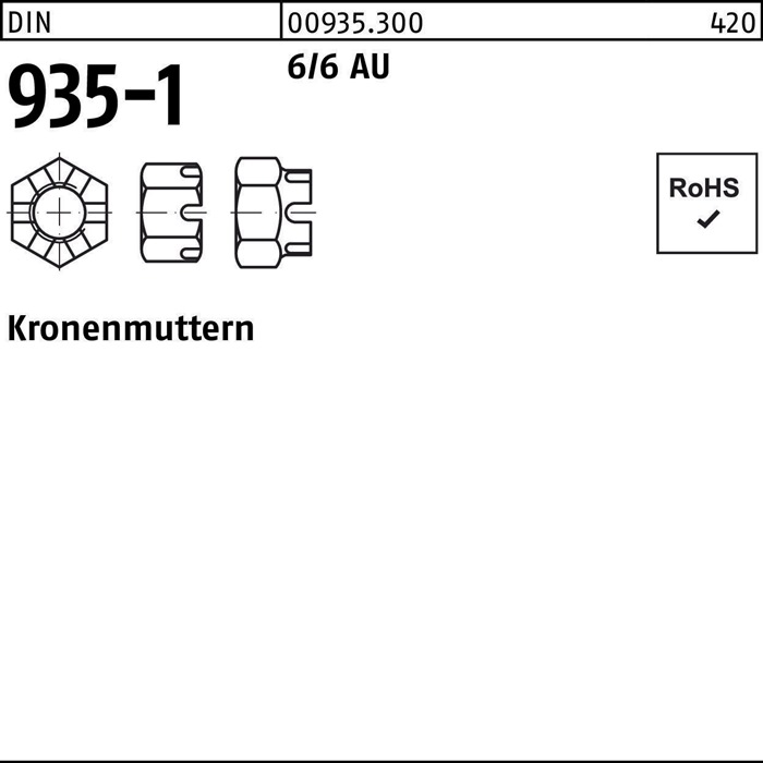 Kronenmutter DIN 935-1 M16 6/6 Automatenstahl 250 Stück