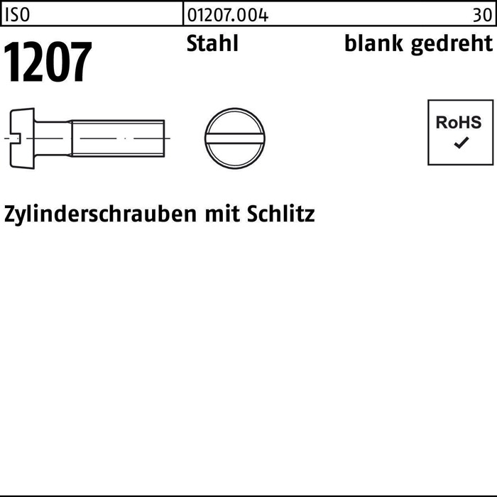 Zylinderschraube ISO 1207 Schlitz M1,4x 3 Stahl blank gedreht 100 Stück